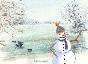 Kinder mit Eltern - Winteraquarell