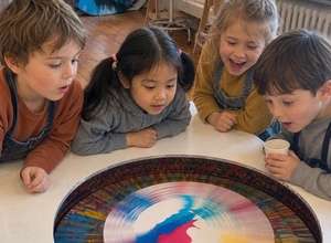 Spin Painting Kindermalen an einer kleinen Kunstmaschine